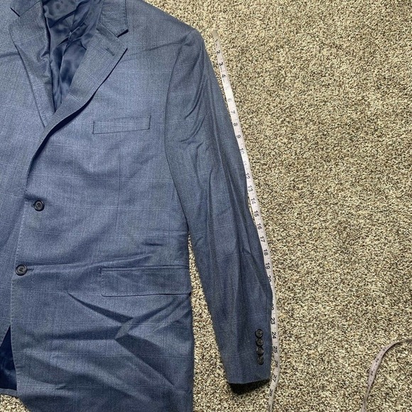 Ralph Lauren Silk Wool Blend Blazer Windowpane Mens Size 46R Blue Slim Fit EUC - Picture 4 of 9